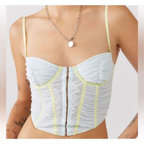 Urban Outfitters modern love blue and green ruched pastel corset lace up back to - Picture 1 of 5